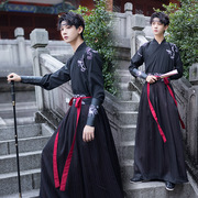 中国风大码男装黑色长袖汉服半臂开衫三件套古装民族风演出服套装
