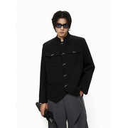w-treesping秋季黑色修身立领，休闲小西装，外套男高级感简约新中式