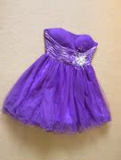 3.01工厂晚礼服裙，短款紫色纱裙大码抹胸伴娘，裙连衣裙年会t1
