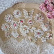 单个花朵服装装饰布贴，欧根纱水溶刺绣，蕾丝朵花手链头花婚纱材料