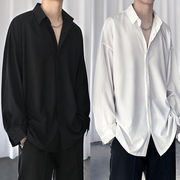 秋季黑色衬衫男士长袖，韩版外套潮流休闲冰丝，垂坠感白衬衣男女宽松