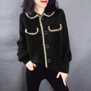 娃娃领针织衫复古港味黑色洋气毛衣欧洲站，冬季女装欧货