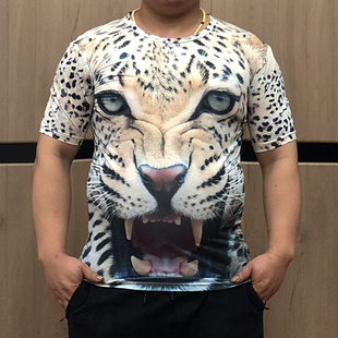 豹纹短袖3D立体动物短袖老虎大猩猩T恤男士大码体恤搞笑衣服潮流