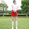 夏季zg6高尔夫球服装女套装女立领，短袖上衣大红色防走光裤裙