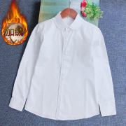 儿童白衬衫纯棉长袖加绒加厚保暖纯白色衬衣中大女童学生花边校服