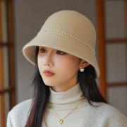 帽子女士2023秋冬季洋气，时髦羊毛呢，渔夫帽短檐显脸小保暖盆帽