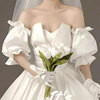 新娘手套森系婚纱缎面遮手臂，袖子抹胸婚纱礼服，短款手袖可定制颜色