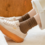 日系冬季毛圈袜子女加厚保暖中筒堆堆袜纯棉复古纯色吸汗防臭棉袜