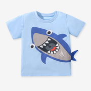 男童卡通鲨鱼短袖T恤上衣儿童纯棉2024夏装宝宝半袖衣服体恤
