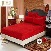 结婚庆大红色床罩单件床笠三件套席梦思防滑床垫套子1.5m1.8m2米