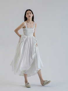长裙法式大裙摆海边拍照裙子 白色吊带连衣裙小白裙抹胸仙女纱裙x