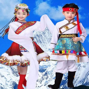 儿童藏族舞蹈演出服装六一少儿蒙古表演服水袖服装女童表演服
