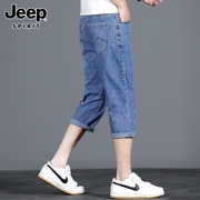 jeep吉普牛仔短裤男士，夏季薄款宽松七分裤潮牌运动休闲五分中裤子