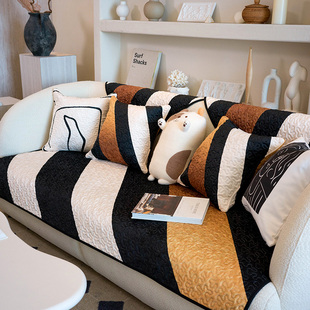 简约现代轻奢沙发垫几何条纹，高档沙发坐垫客厅，防滑北欧沙发巾套罩