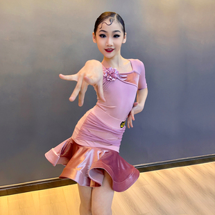 拉丁舞服2023年女童高级感秋冬儿童舞蹈裙女少儿练功训练服装