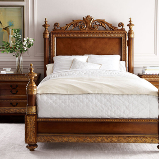 美式实木床主卧奢华双人床欧式家用雕花大床宫廷床新古典描金婚床