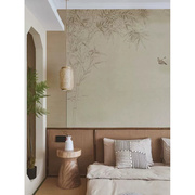 现代意境日式侘寂淡雅竹子墙纸，卧室书房玄关茶室背景壁布定制壁画