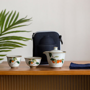 高档汝窑便携式旅行茶具套装日式陶瓷快客杯人一壶两杯家用茶具