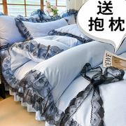 韩式ins床上四件套全棉纯棉a类，提花蕾丝花边蝴蝶结被套床单公主风