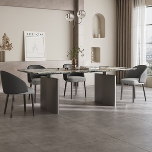 意式极简天然大理石餐桌长方形家用高端别墅进口威尼斯棕奢石餐桌