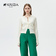 kkrizia2023夏季简约羊毛，针织开衫女外套白色短款长袖