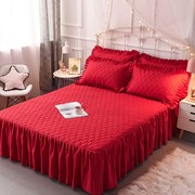 红色结婚用的床套单件床单床罩女方大红婚庆婚房夹棉加厚防滑床裙