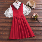 女大童连衣裙2021英伦学院风洋气公主裙表演服网红假两件裙子