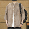 高端棉麻七分袖衬衫男2025新款短袖男士夏季薄款复古立领潮牌衬衣