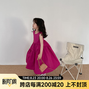 女童韩版火龙果色连衣裙时尚，洋气背心裙，儿童大裙摆无袖设计感裙子