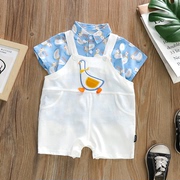 男宝宝背带裤两件套洋气时髦婴儿，夏季衬衣套装，可爱夏装童装衣服潮