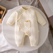 刚出生婴儿秋冬夹棉连体衣，新生儿衣服宝宝无骨和尚，服护肚哈衣春装
