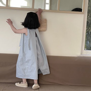 女童夏装连衣裙，2024儿童韩系童裙吊带裙露背无袖背心裙中长裙