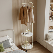 奶油风卧室落地挂衣架可移动床头柜衣帽架一体多功能易衣服架子