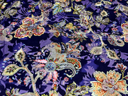 春秋镂空烂花绒时装布料，紫色娇艳花朵，弹力金丝绒面料连衣裙旗袍