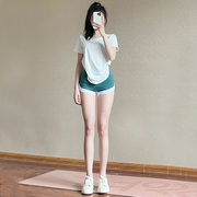 运动t恤短袖女宽松跑步速干健身服，夏季薄款大码白色瑜伽上衣罩衫