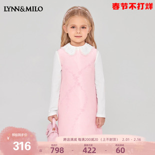 LYNNMILO琳麦罗女童洋气连衣裙无袖2024甜美粉色礼服裙背心裙