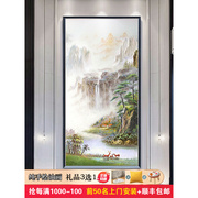 新中式玄关装饰画竖版手绘油画入户走廊，挂画客厅山水风景壁画定制
