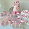 粉色主题派对甜品台布置满月百天周岁烘焙纸杯，蛋糕插件布丁瓶装饰
