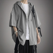 pureピュア衬衫男短袖设计感小众，夏季薄款七分袖衬衣外套港风日系