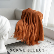 纯色针织毯橘色民宿床尾装饰毯午睡空调毯披肩，盖毯沙发毯子北欧风