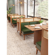 西餐厅卡座定制编藤餐椅连锁餐厅东南亚风靠墙咖啡厅桌椅组合