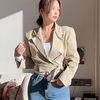 韩国gb055经典西装，翻领显腰身系带米色短款风衣外套hc