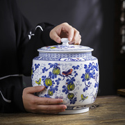 景德镇陶瓷器粉彩茶叶罐，密封罐大号家用10普洱茶饼储存罐茶