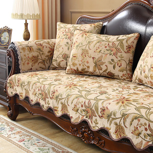 美式复古沙发垫四季通用防滑高档雪尼尔沙发坐垫子欧式皮沙发套罩