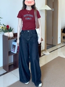 美式复古深色直筒牛仔裤女2024年夏季高腰宽松垂感窄版阔腿裤