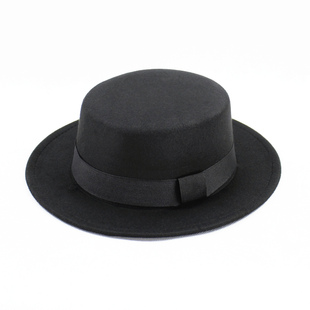 秋冬韩版礼帽英伦风黑色平顶礼帽，gd绅士爵士，帽宽平檐毛呢男女帽子