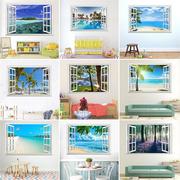 昆尚跨境海滩小岛3d假窗户，风景墙贴客厅，卧室走廊装饰画ks6750