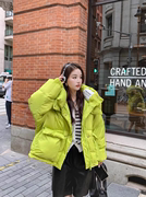 绿色连帽宽松短款羽绒棉服女冬季2023韩版加厚保暖面包服外套