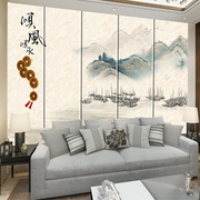 新中式沙发电视背景墙壁纸，客厅墙布现代抽象山水，墙纸硬包壁画