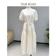 Time RoaD/汤米诺2023年夏季森系奶白蕾丝系带连衣裙T26233191282